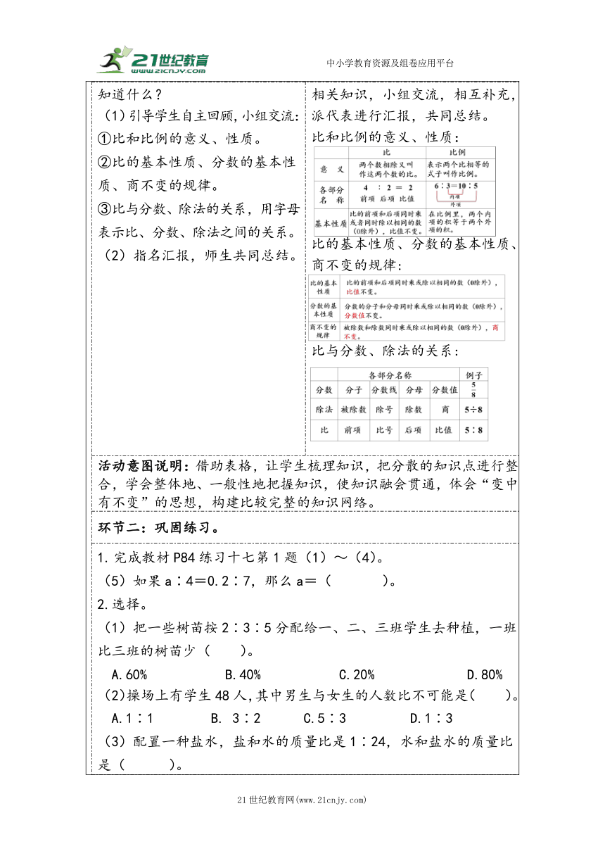 大单元教学【核心素养目标】6.2.7  比和比例（1）（表格式）教学设计