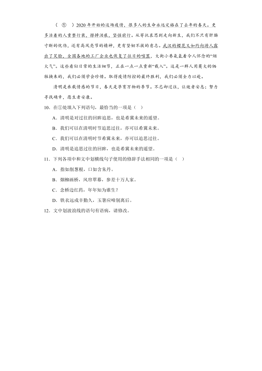 4.2《扬州慢》练习 （含解析）2023-2024学年统编版高中语文选择性必修下册