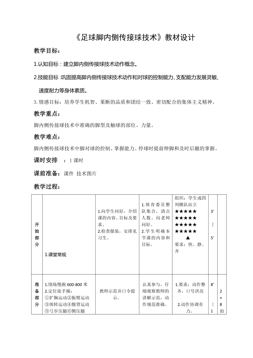 高中体育与健康 人教版高二年级足球脚内侧传接球技术 【教材设计】