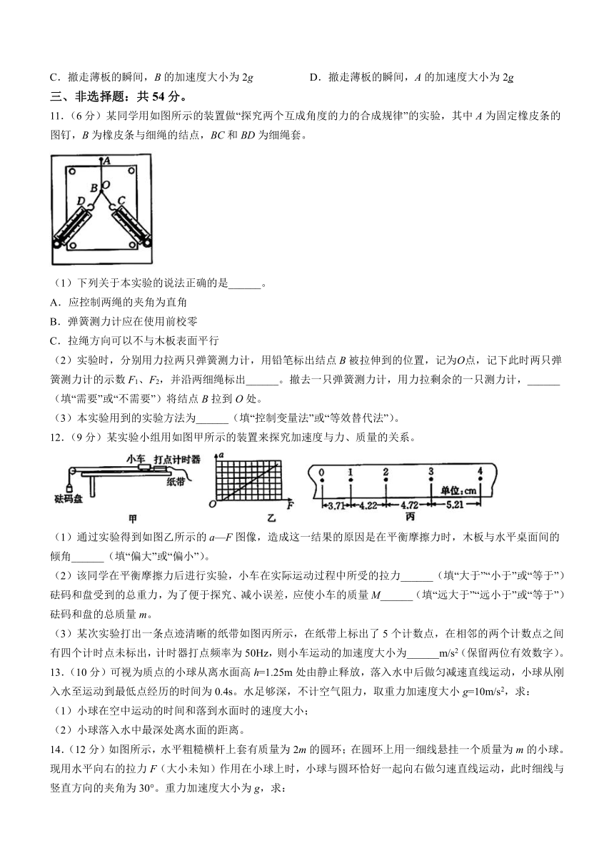 广西崇左市钦州市名校2023-2024学年高一上学期期末教学质量监测物理试卷（含答案）