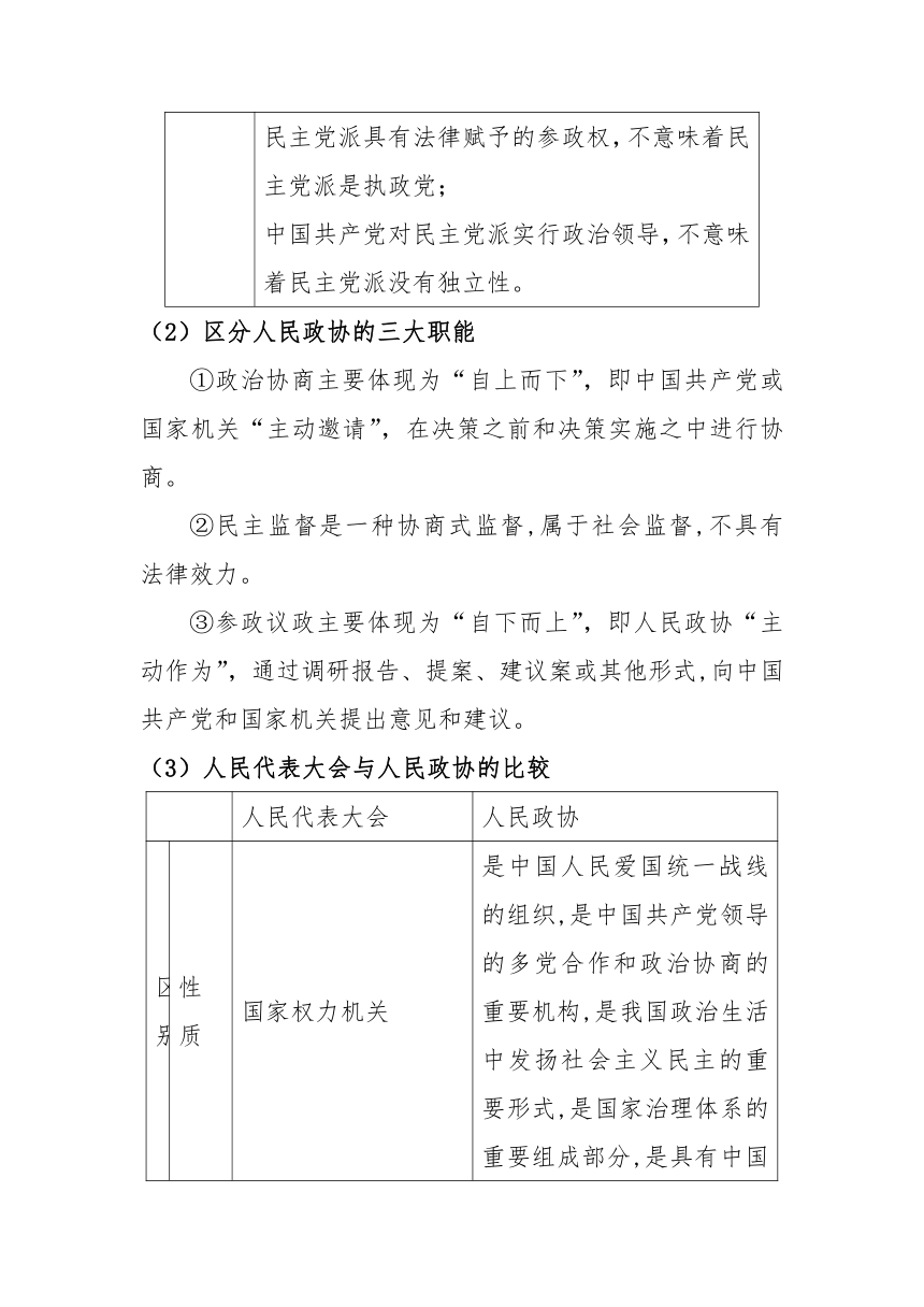 【核心素养目标】6.1中国共产党领导的多党合作和政治协商制度 学案（无答案）-2023-2024学年高中政治统编版必修三政治与法治