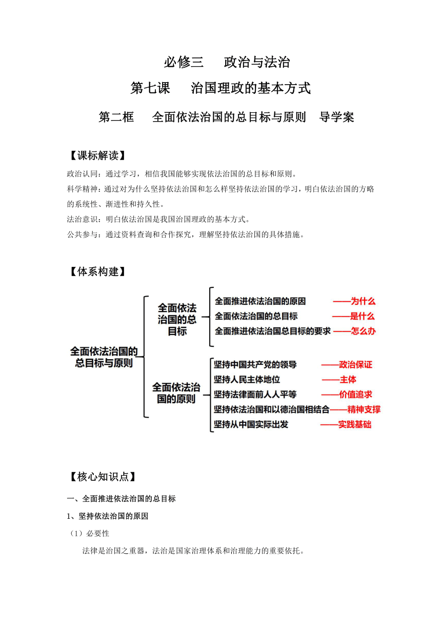 7.2  全面依法治国的总目标与原则  学案（含答案）高中政治统编版必修三《政治与法治》