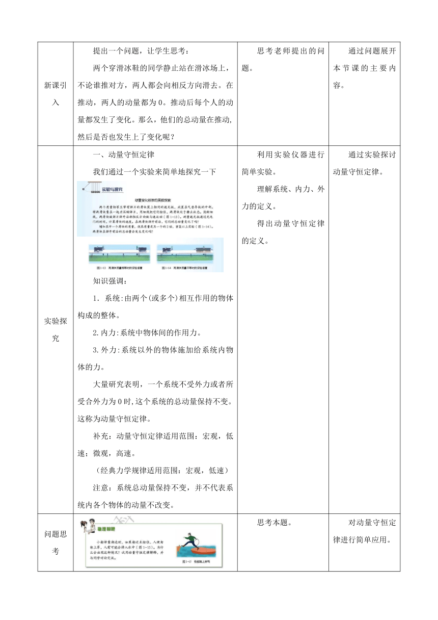 1.2动量守恒定律及其应用（表格式）