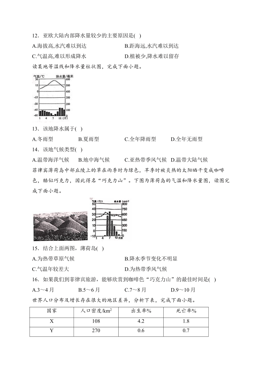 河北省秦皇岛市昌黎县2023-2024学年七年级上学期期末质量检测地理试卷(含解析)