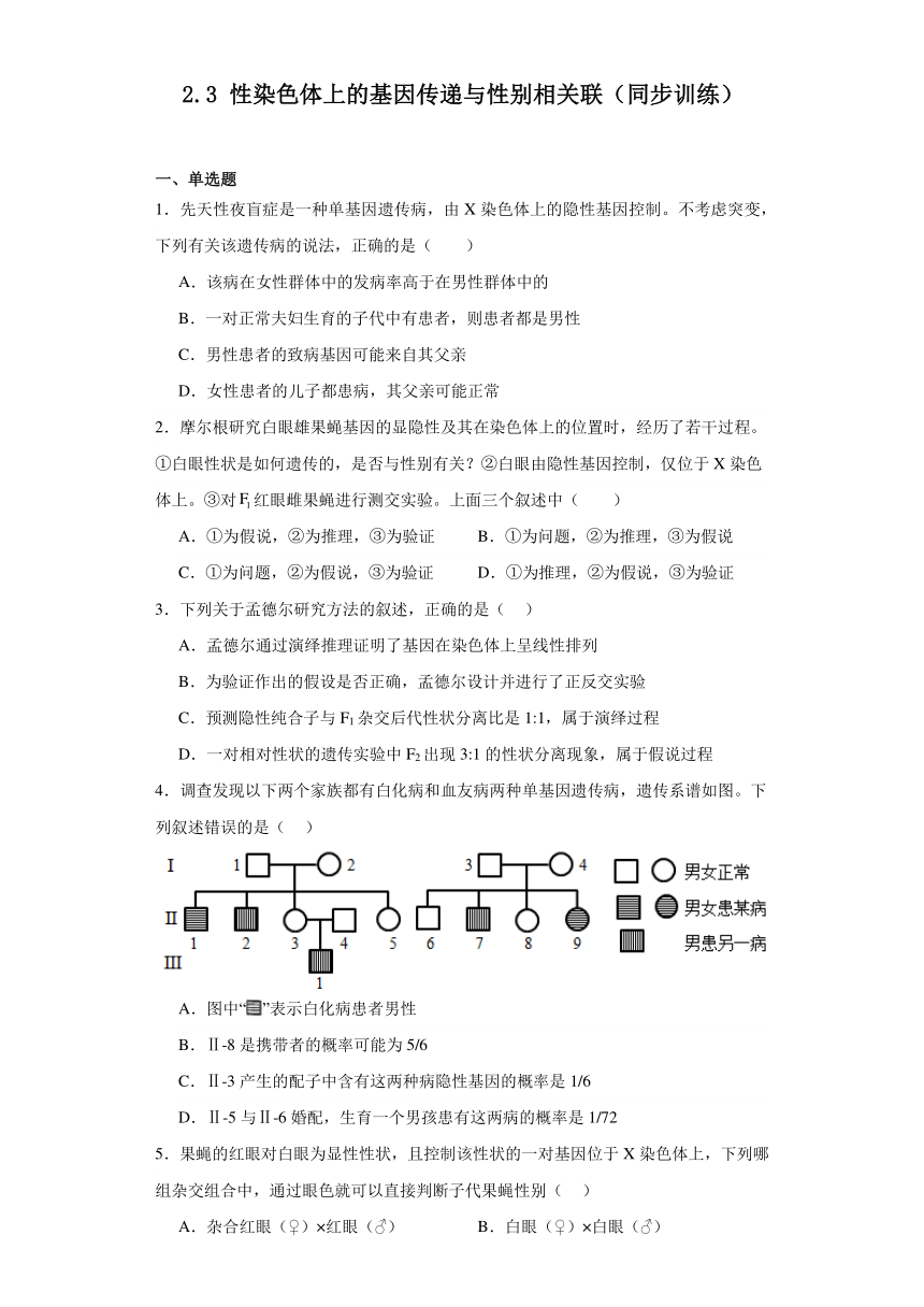 2.3性染色体上的基因传递与性别相关联（同步训练）-2023-2024学年高一生物（沪科版2020必修2）（解析版）