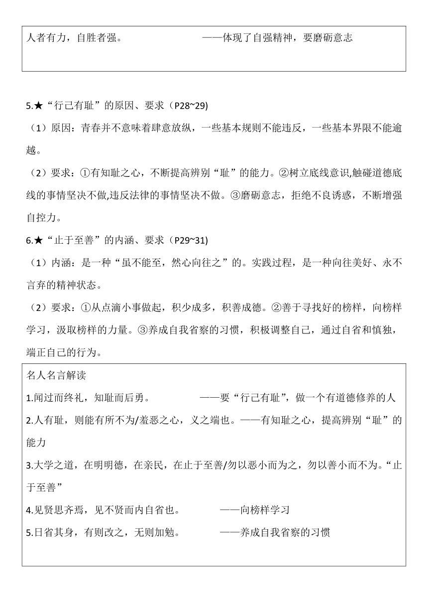 七年级下册背诵清单  2023-2024第二学期道德与法治