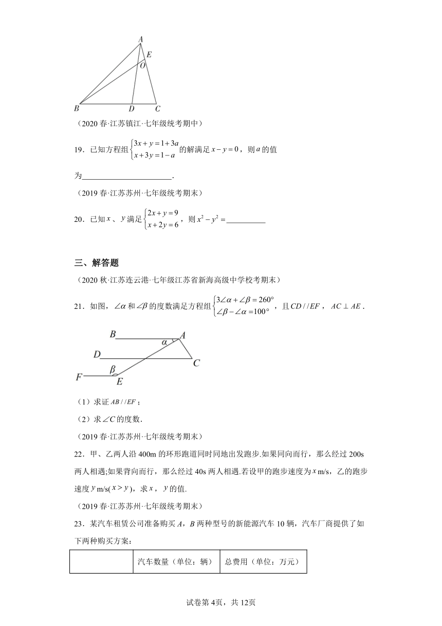 第10章二元一次方程组 分类专项训练 （含解析）数学七年级下册苏科版
