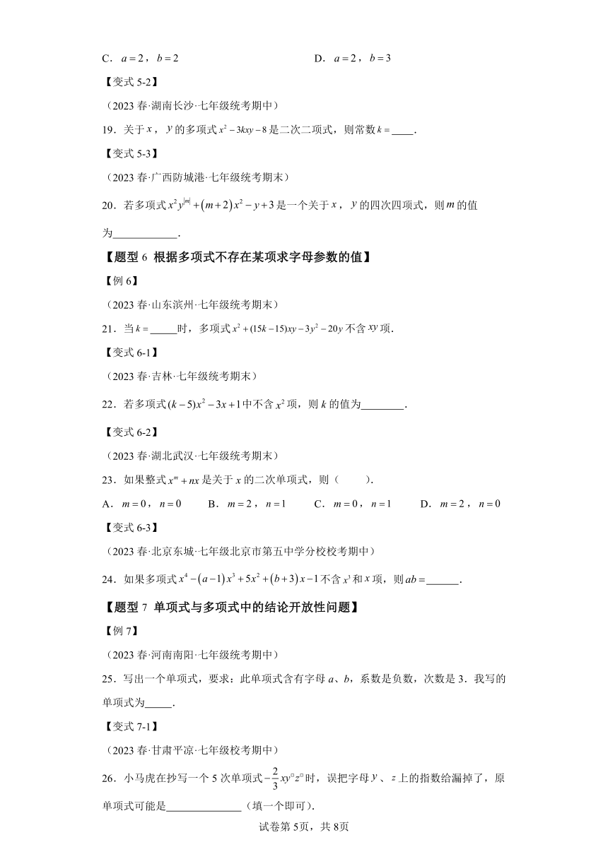 专题4.1整式【十大题型】（含解析） 七年级数学上册举一反三系列（浙教版）