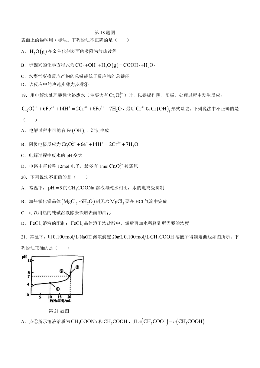 浙江省台州市2023-2024学年高二上学期期末考试 化学 （含答案）