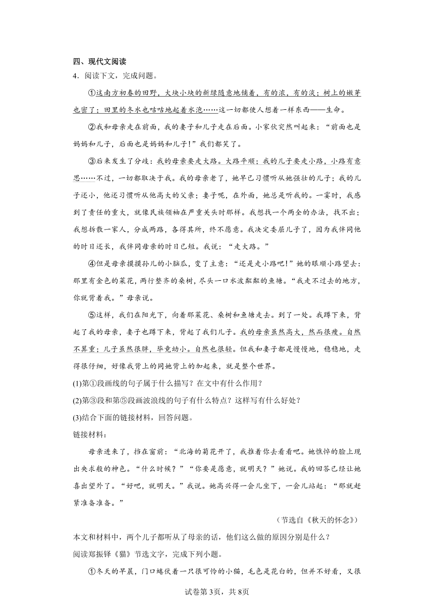 2024年中考语文七年级上册一轮复习试题（六）（含答案）