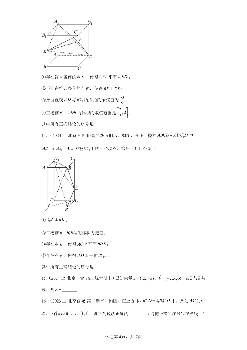 03空间向量与立体几何-北京市2023-2024学年高二上学期期末数学专题练习（含解析）