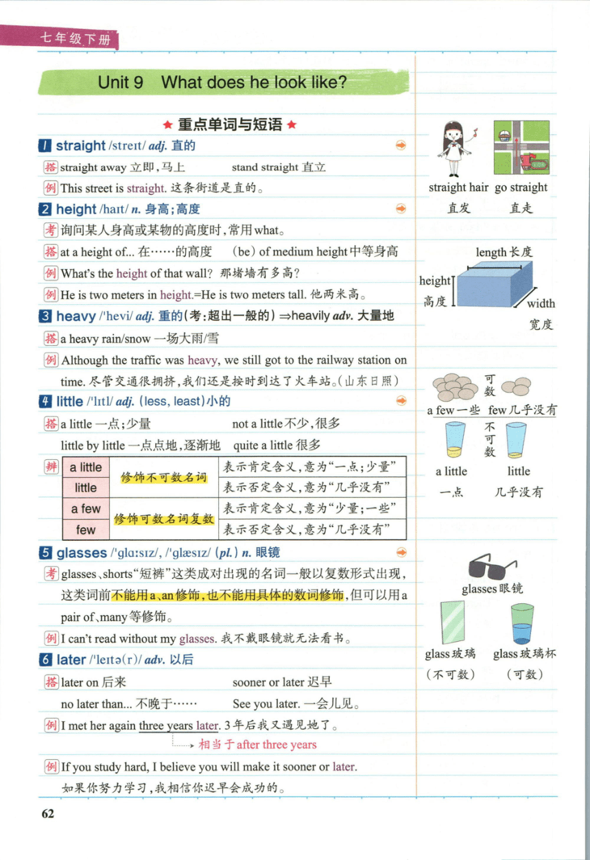 【学霸秘籍】七(下) Unit 9 What does he look like-人教版英语-尖子生创优课堂笔记（pdf版）