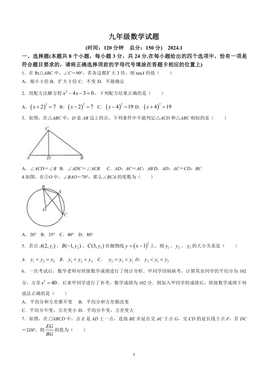 江苏省扬州市江都区2023-2024学年九年级上学期期末数学试题(含答案)