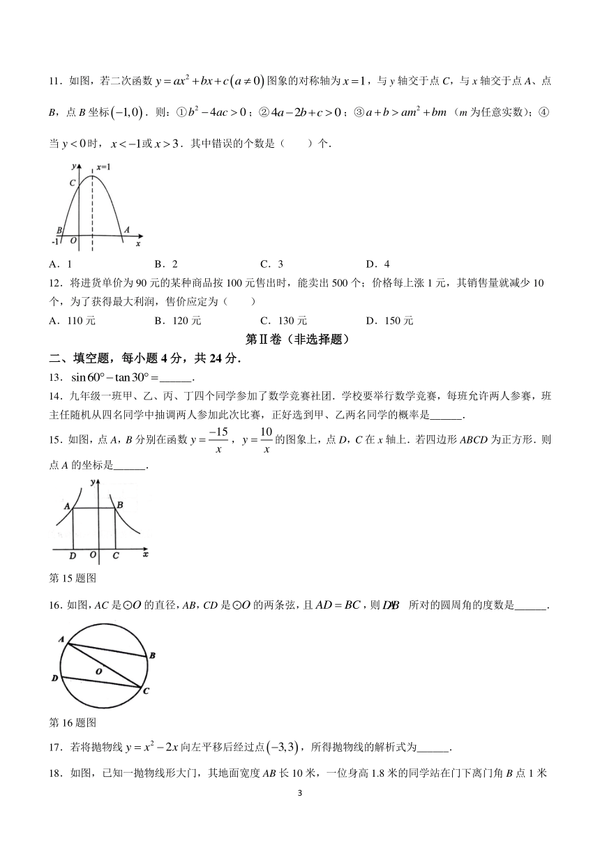 山东省泰安市岱岳区2023-2024学年九年级上学期期末数学试题（含答案）