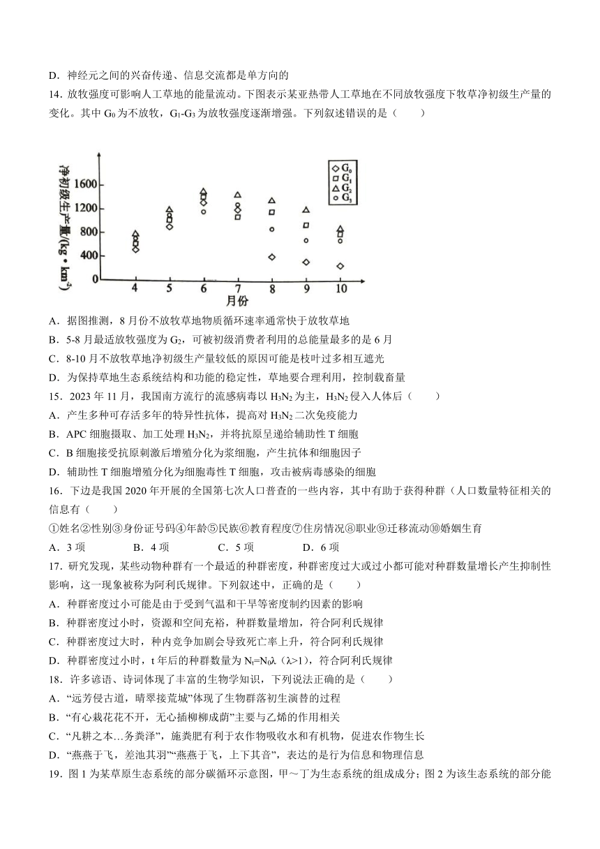 四川省德阳市2023-2024学年高二上学期1月期末考试生物学试题（含答案）