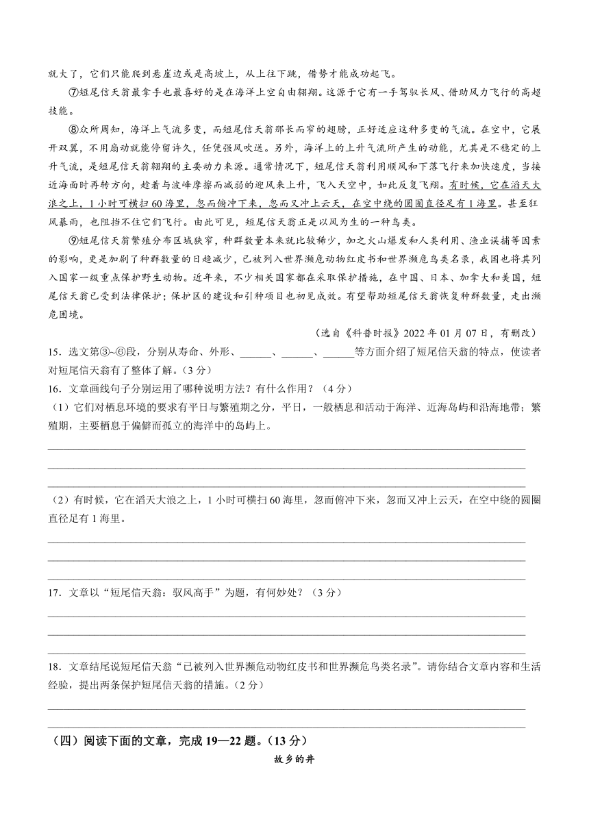 山东省枣庄市薛城区2023-2024学年八年级上学期期末语文试题（含答案）