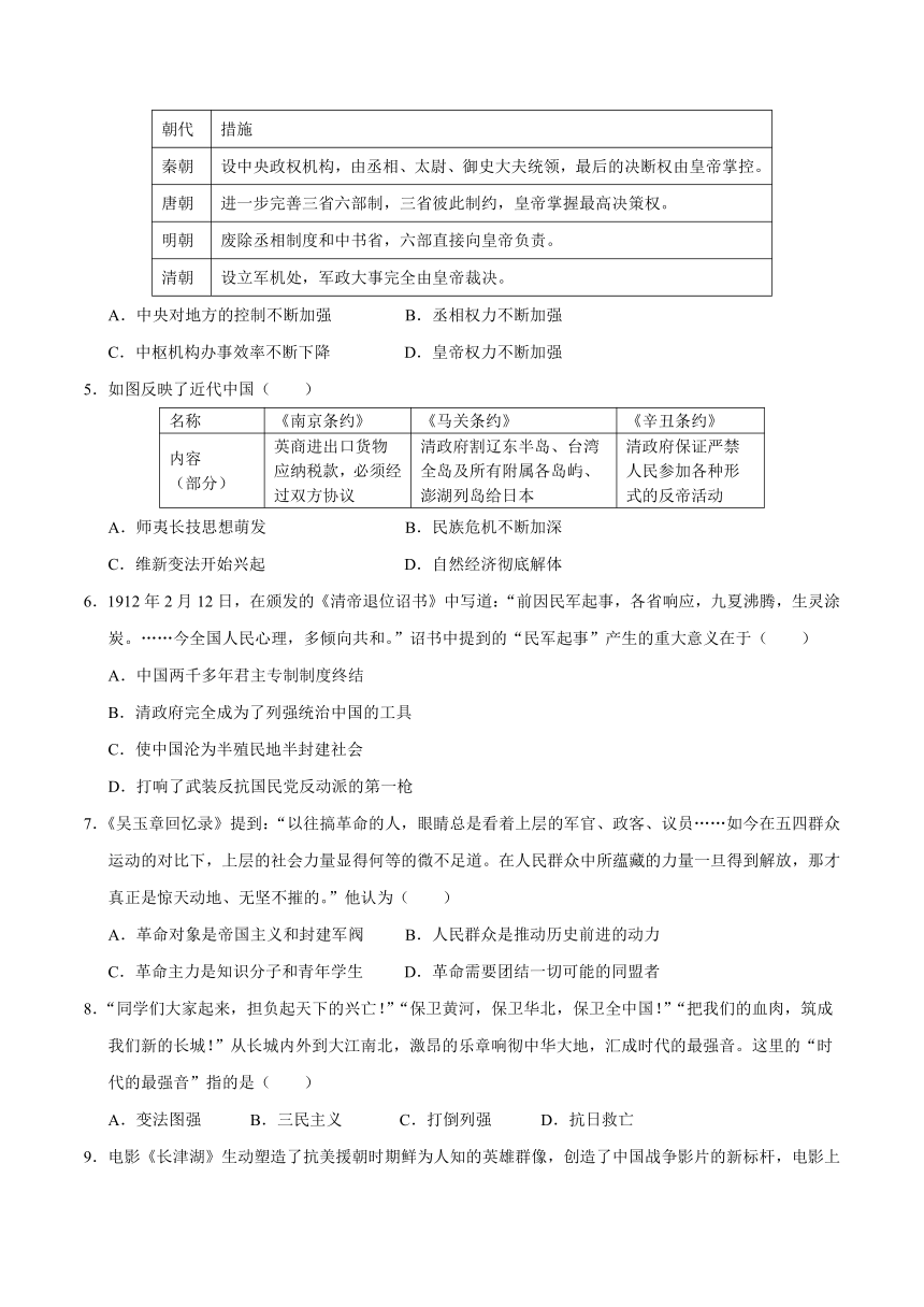 备战2024年中考历史模拟卷（湖北武汉专用）03（含答案）