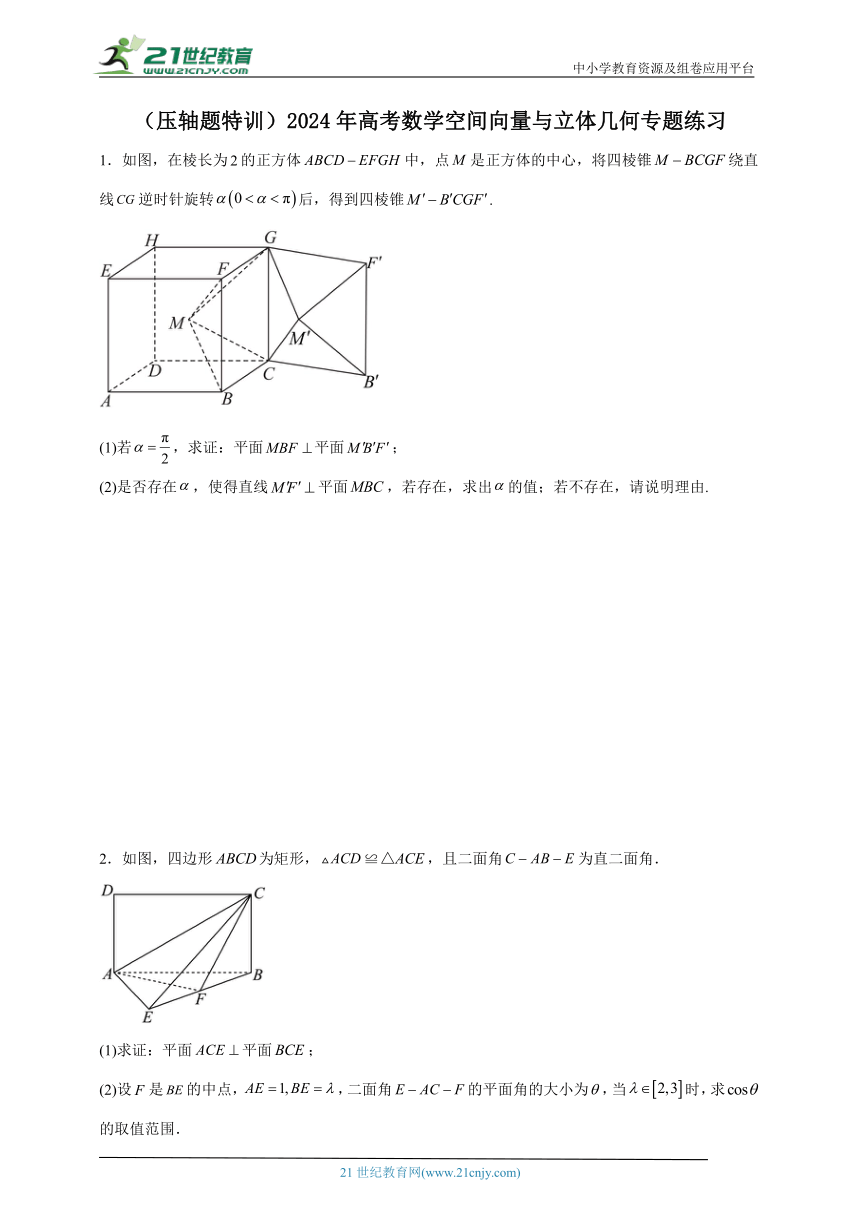 （压轴题特训）2024年高考数学空间向量与立体几何专题练习（含解析）