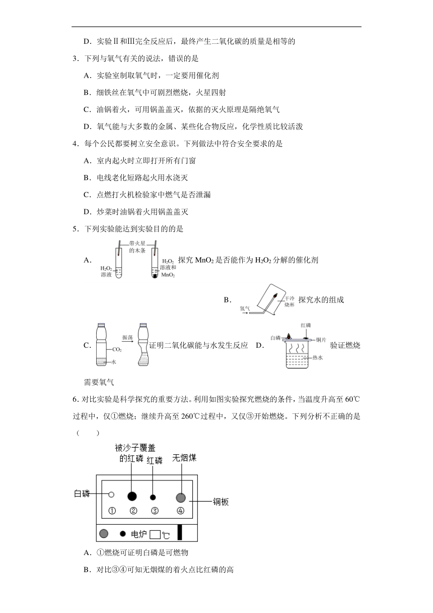 7.1燃烧和灭火同步练习(含解析)  人教版初中化学（五四制）八年级全一册