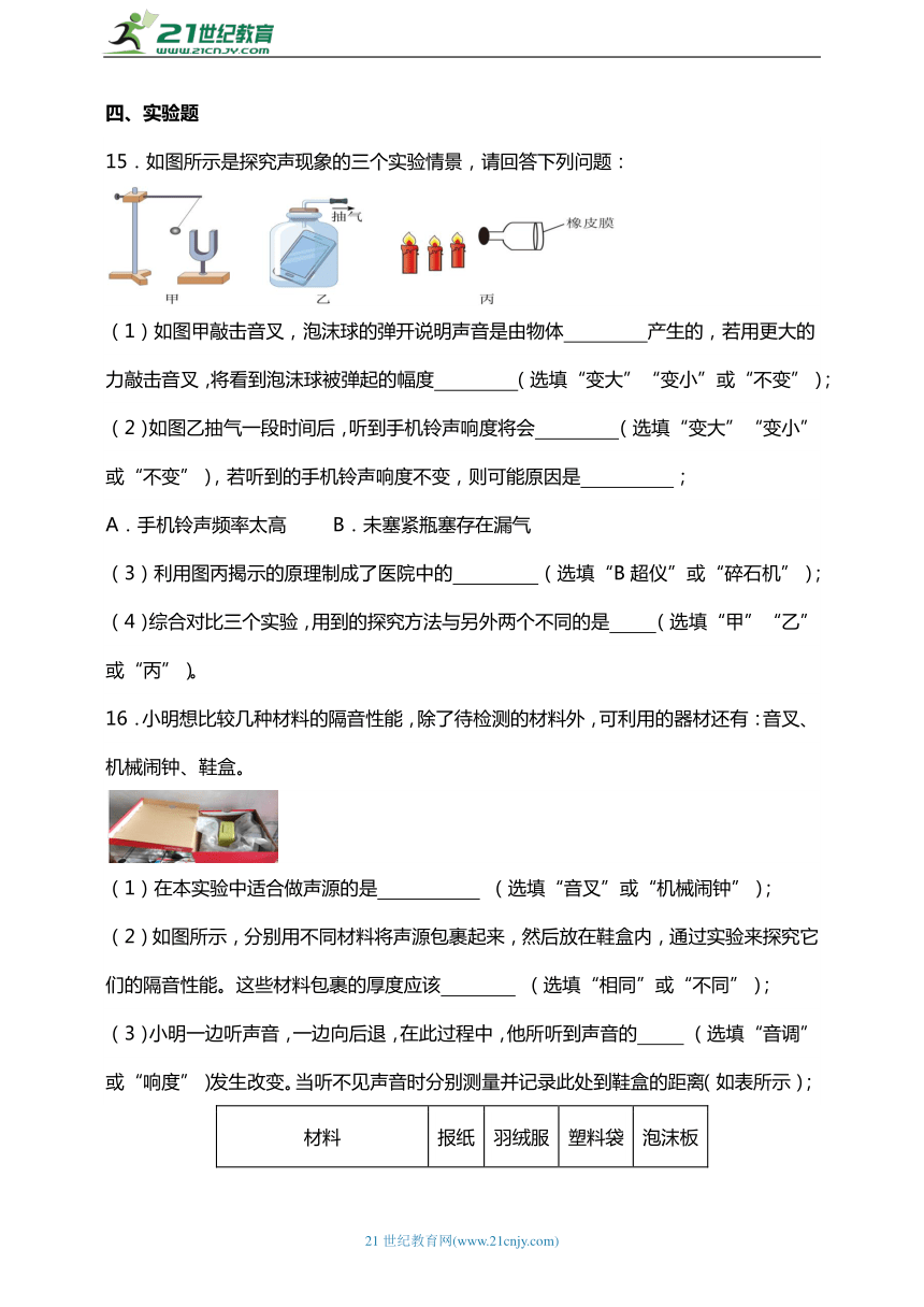 2024年中考物理声学部分第一轮基础复习分类训练：声音的利用和控制（基础篇）（有答案）