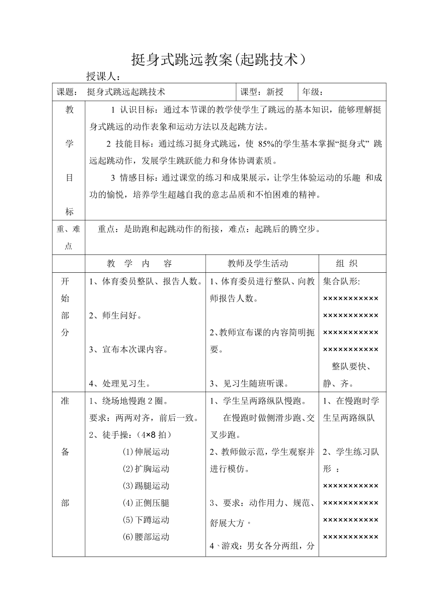 挺身式跳远-起跳技术教案（表格式）