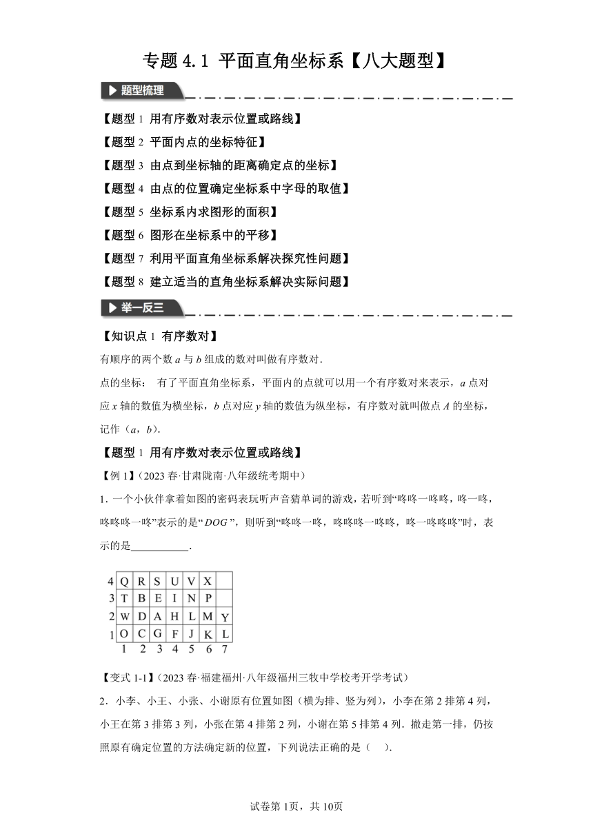专题4.1平面直角坐标系【八大题型】 （含解析）八年级数学上册举一反三系列（浙教版）