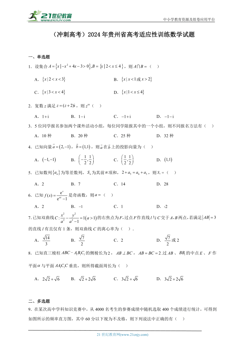 （冲刺高考）2024年贵州省高考适应性训练数学试题（含解析）