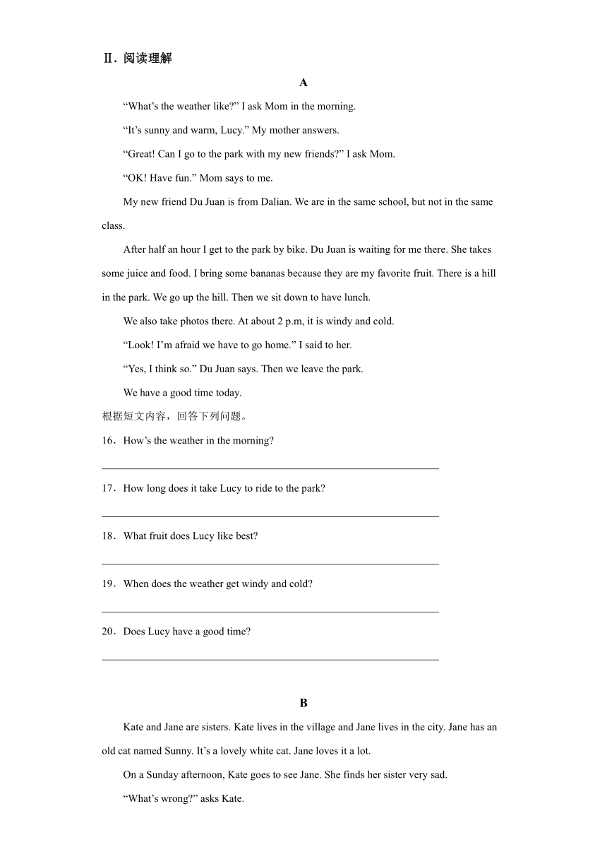 湖南省衡阳市衡南县2023-2024学年七年级上学期期末 英语试题（含解析，无听力音频及原文）