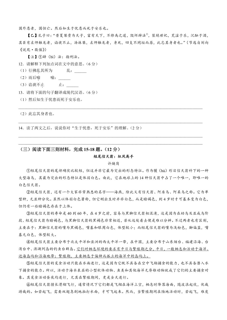 山东省枣庄市薛城区2023-2024学年八年级上学期期末语文试题（含答案）