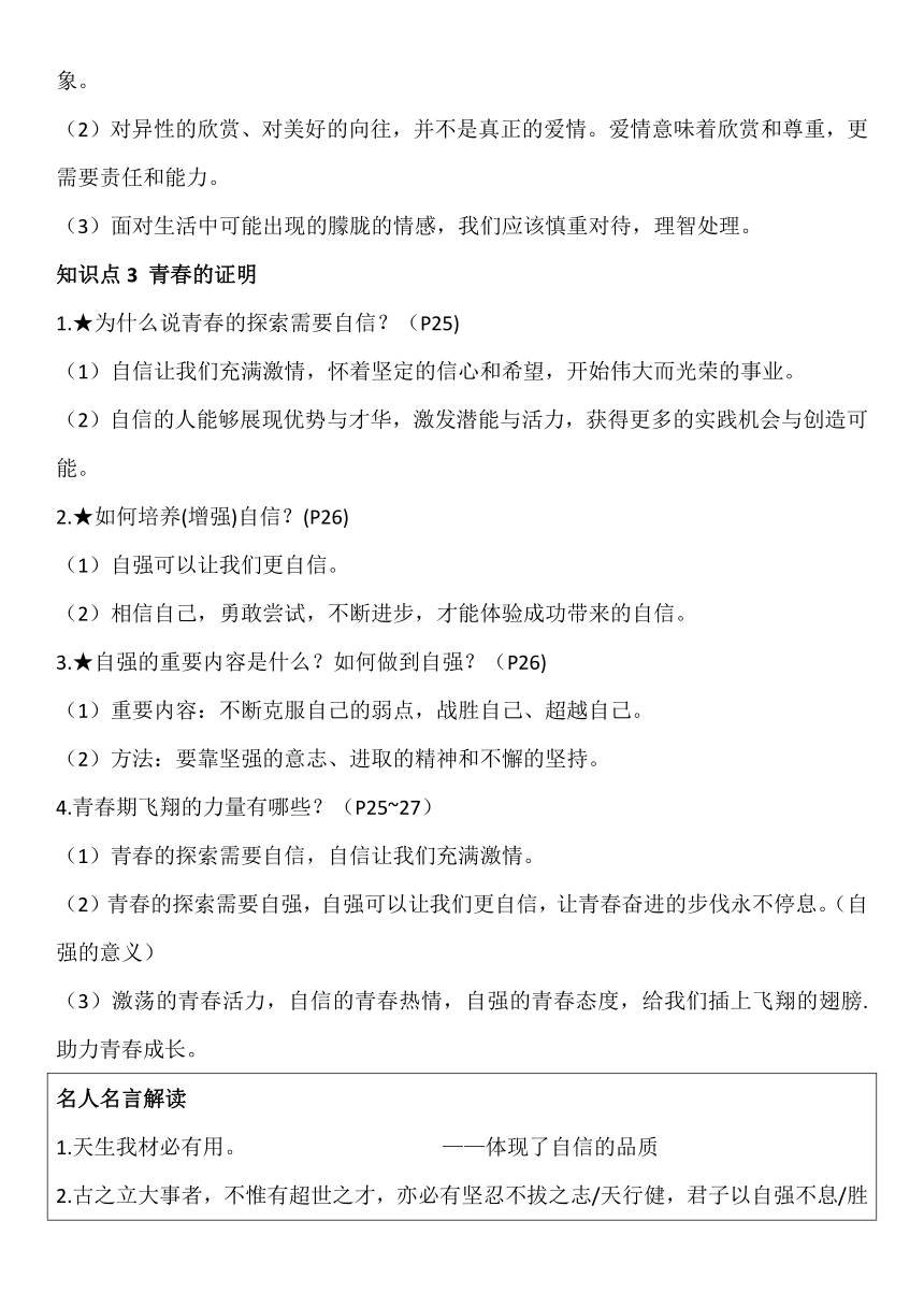 七年级下册背诵清单  2023-2024第二学期道德与法治