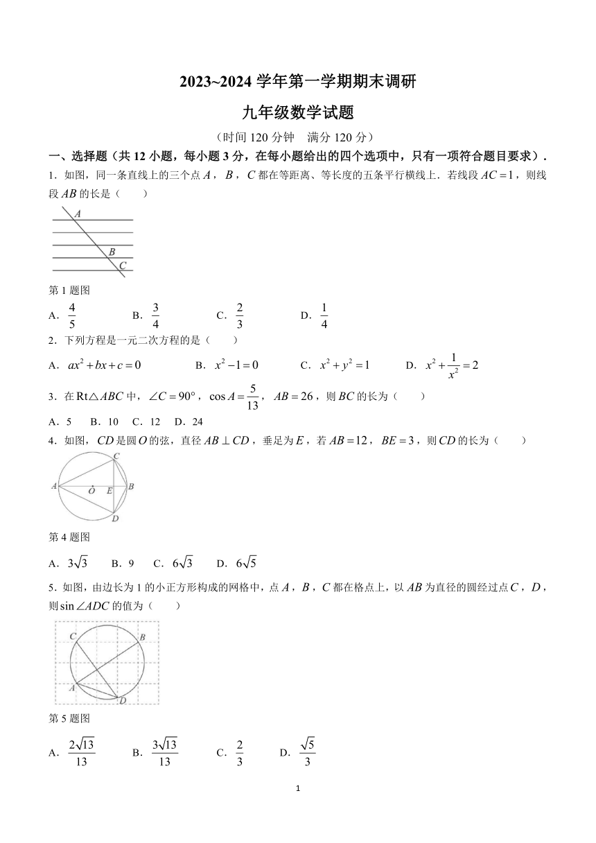 山东省聊城市临清市2023-2024学年九年级上学期期末考试数学试题(含答案)