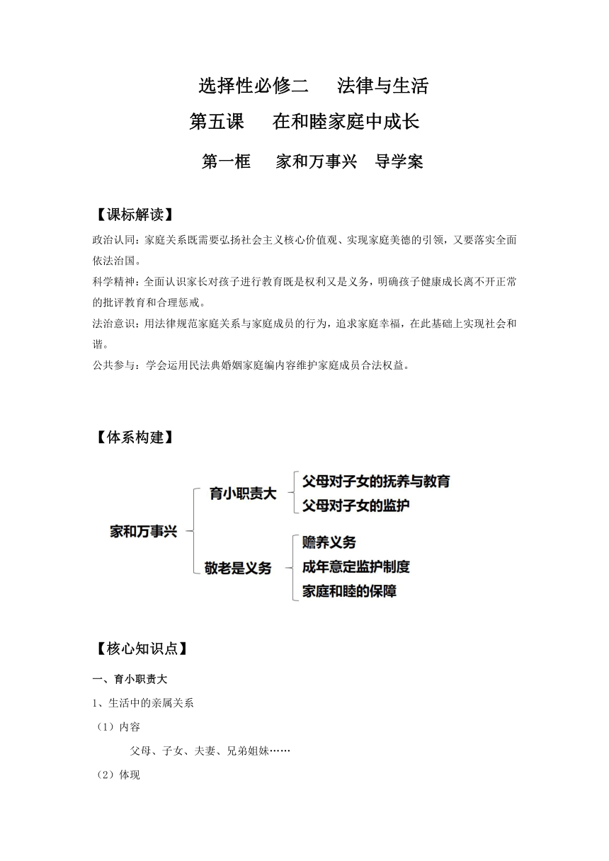 【核心素养目标】高中政治统编版选择性必修二《法律与生活》  5.1  家和万事兴  学案（含答案）