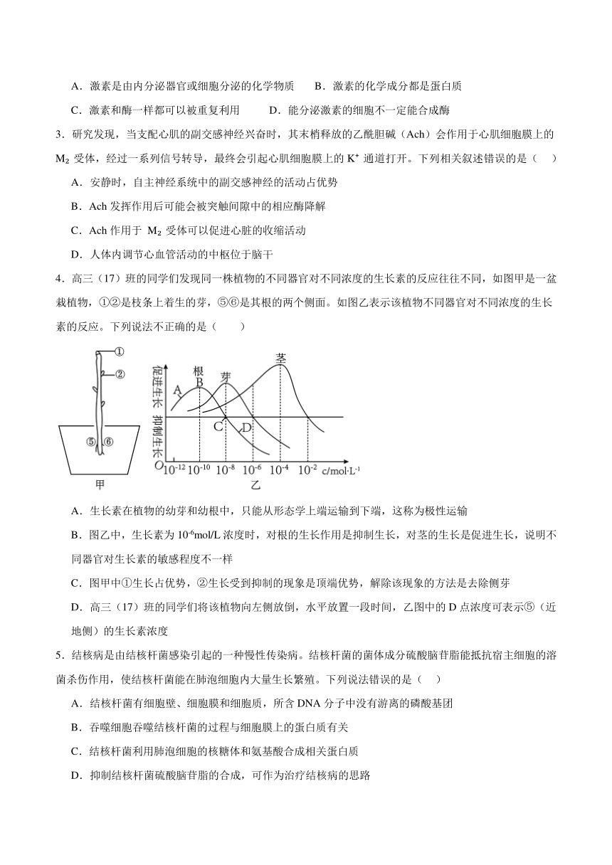 湖南省株洲市第十三中学2023-2024学年高二上学期1月期末考试生物学试题（含答案）