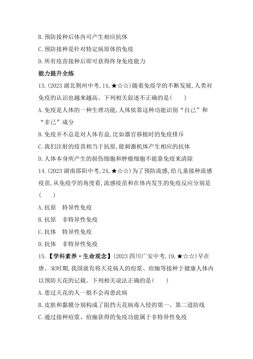 4.13.3　人体免疫素养提升练习（含解析）北师大版七年级下册生物