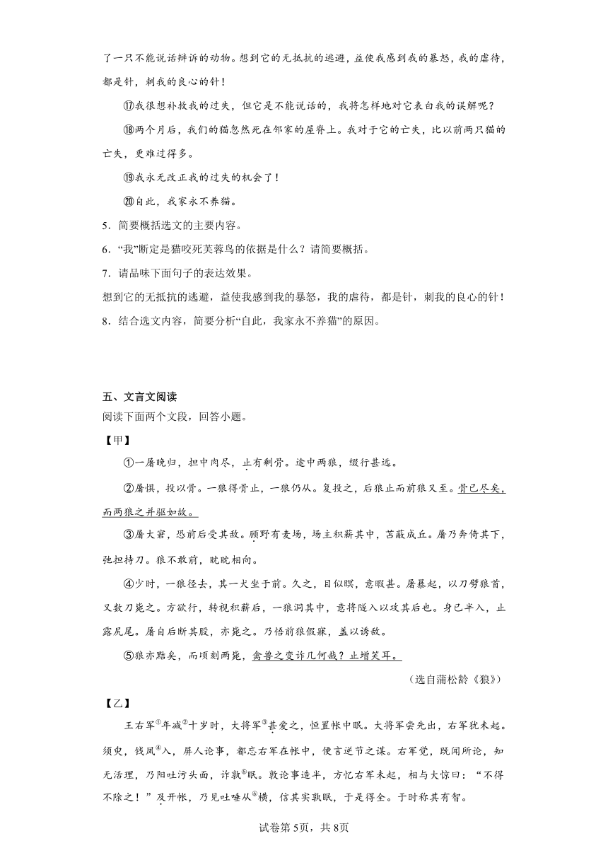 2024年中考语文七年级上册一轮复习试题（六）（含答案）