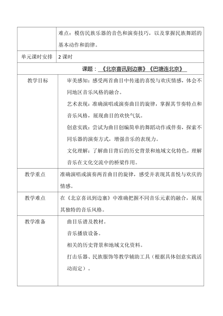 【新课标】人音版五年级第2单元 《欢乐的村寨》大单元教学设计+课时+教学反思