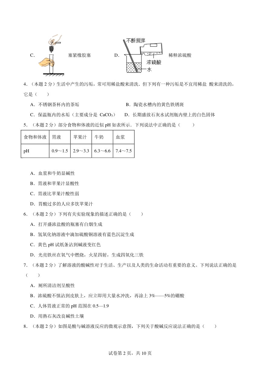 第十单元 酸和碱单元测试(含解析) 人教版 九年级下册