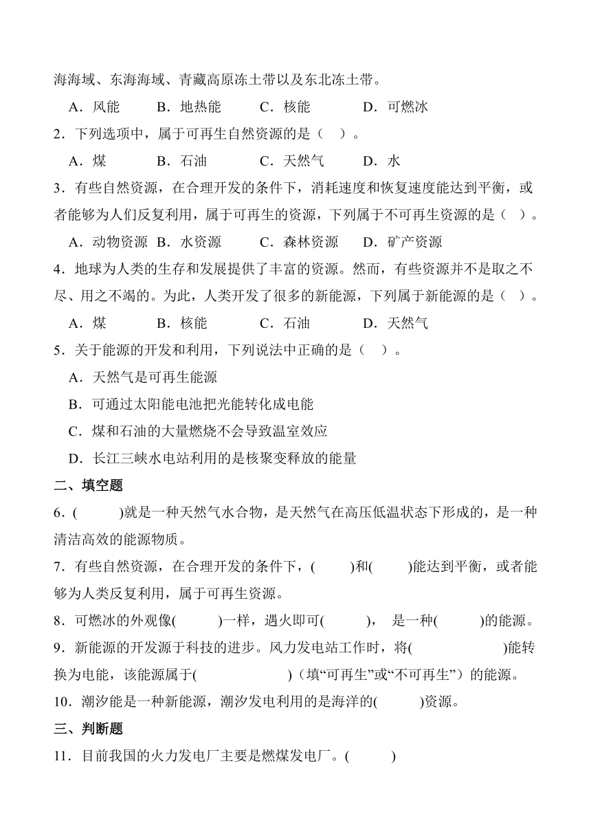 2023-2024学年科学六年级下册（青岛版）第10课能源的开发和利用同步分层作业（含答案）