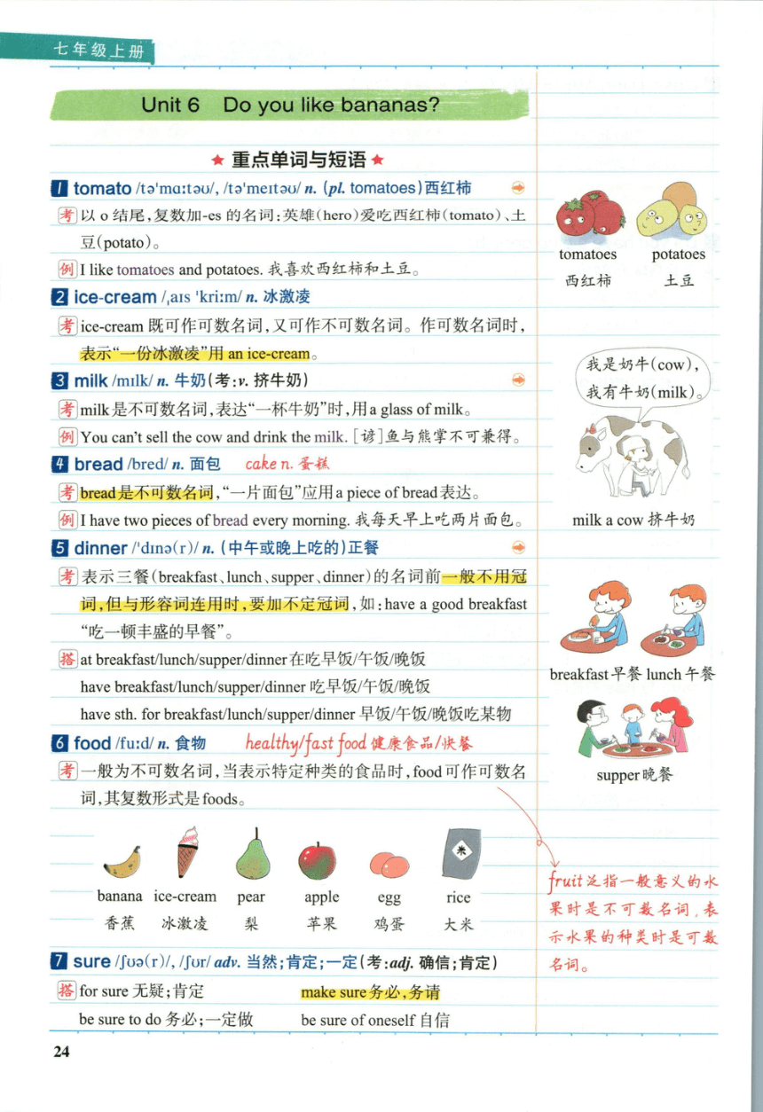 【学霸秘籍】七(上) Unit 6 Do you like bananas-人教版英语-尖子生创优课堂笔记（pdf版）