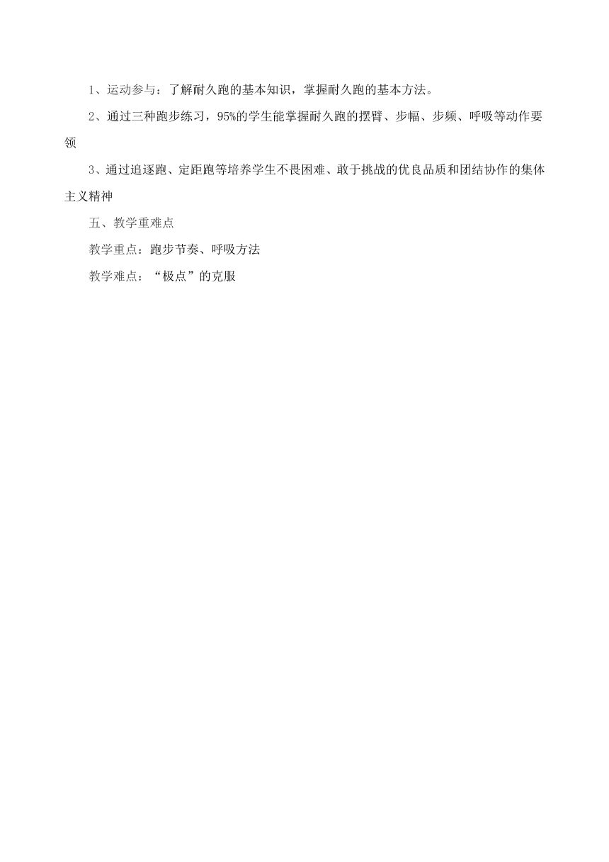 初中体育与健康 人教版初二 第二章田径 跑----耐久跑教案