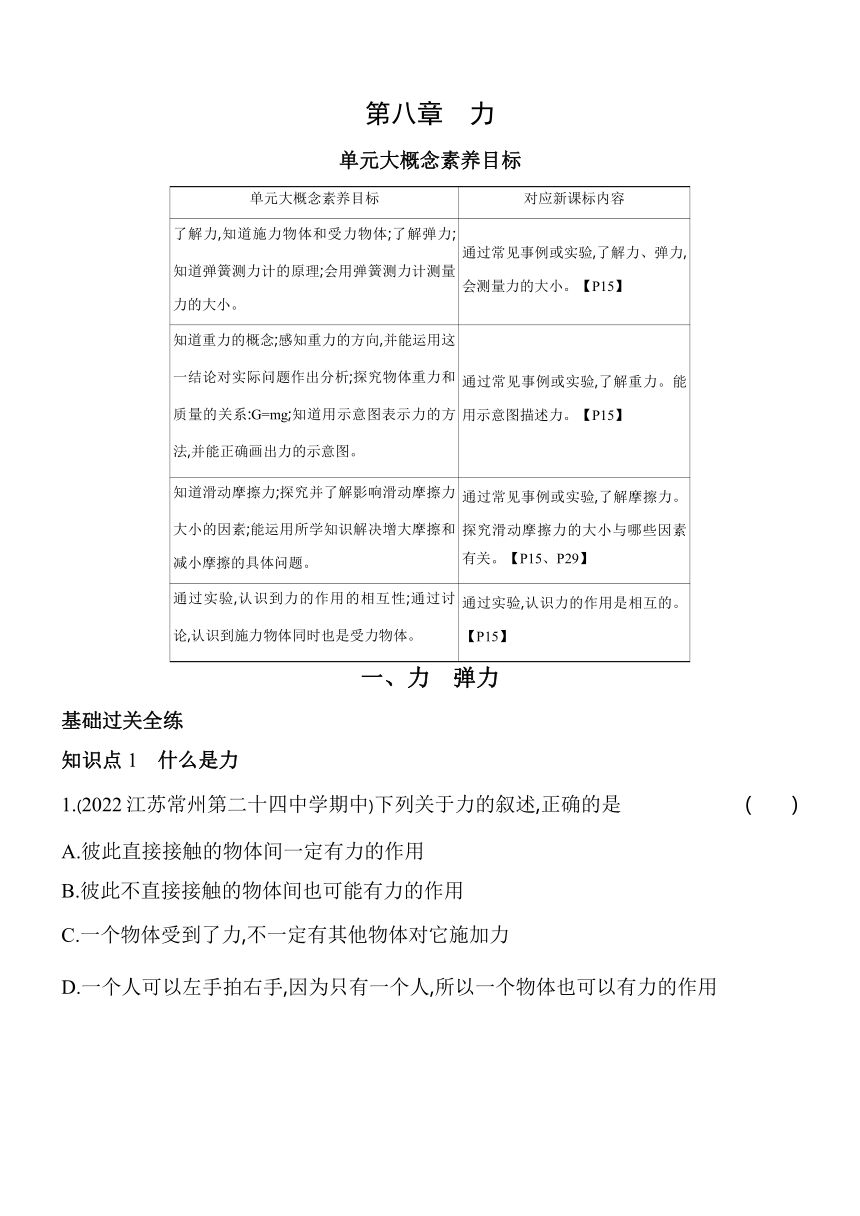 苏科版八年级下册物理8.1力　弹力素养提升练习（含解析）