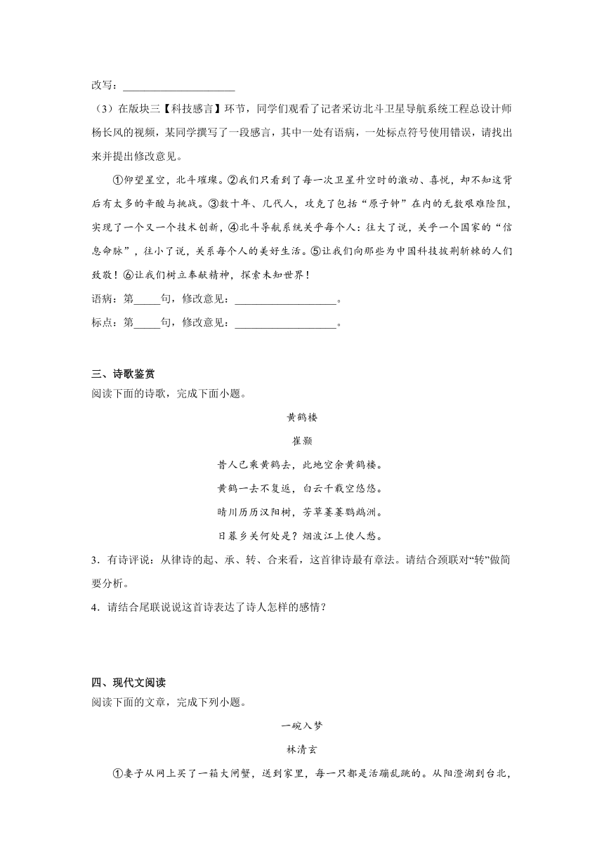 2024年中考语文八年级上册一轮复习试题（七）（含答案）