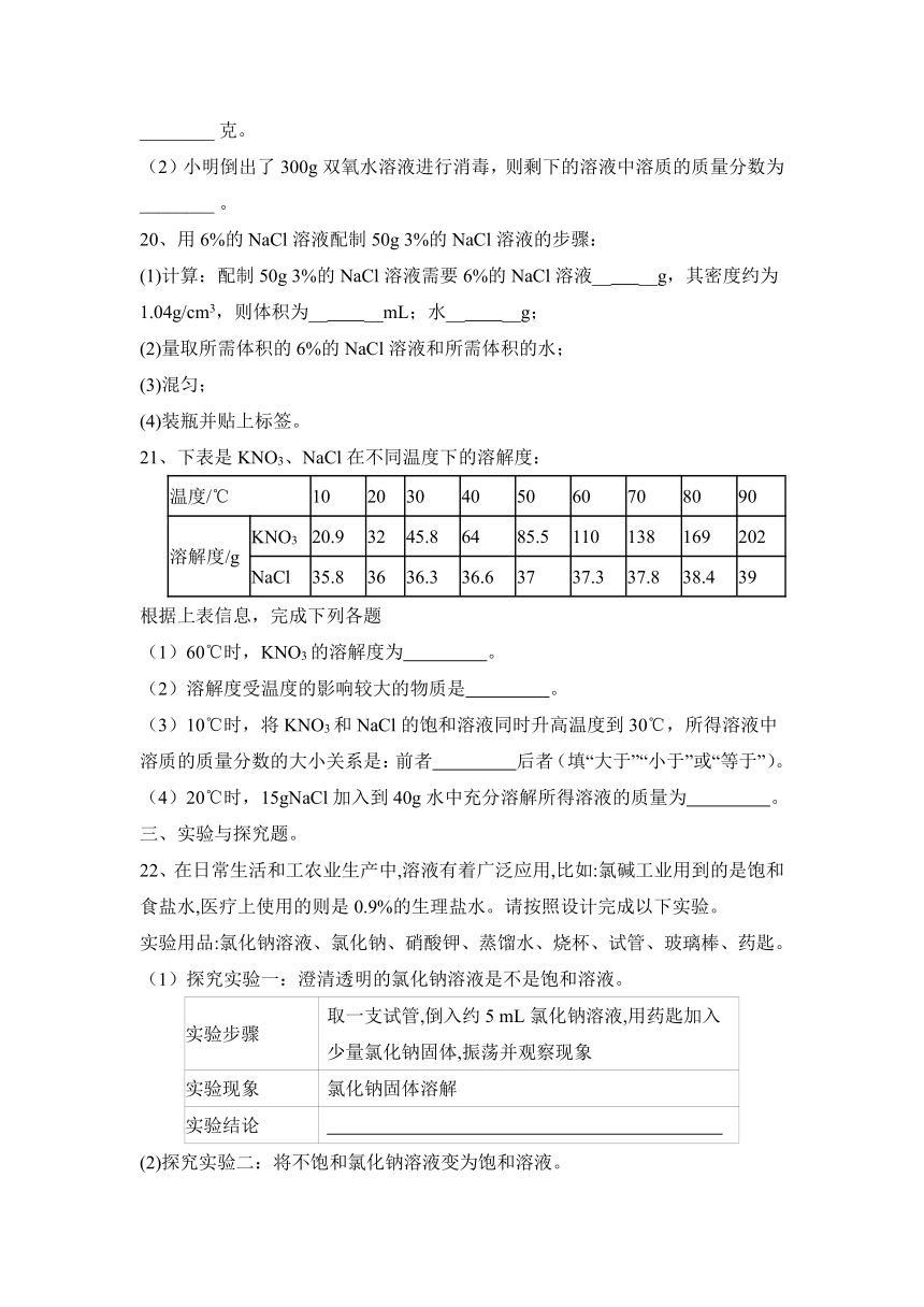 第九单元溶液阶段性练习题(含答案) ---2023-2024学年九年级化学人教版下册