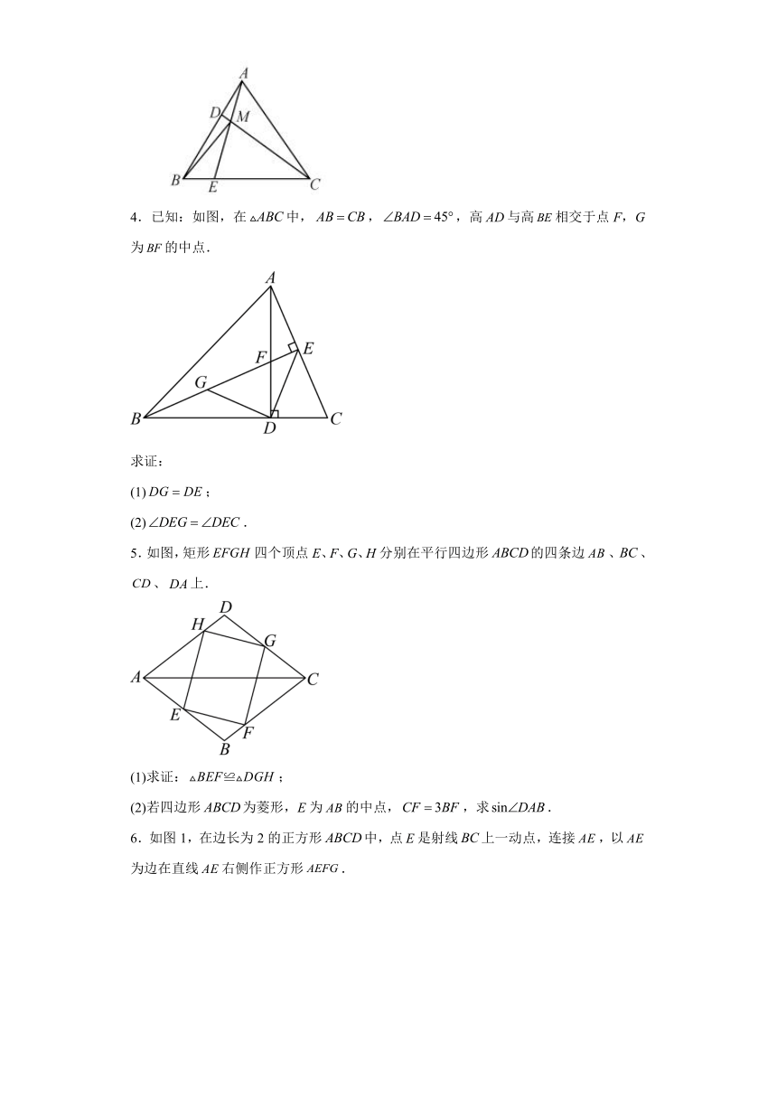 2024年九年级中考数学解答题 复习——全等三角形专项训练(含答案解析)