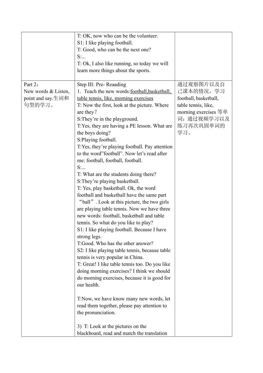Module3 Unit1 I like football.表格式教案