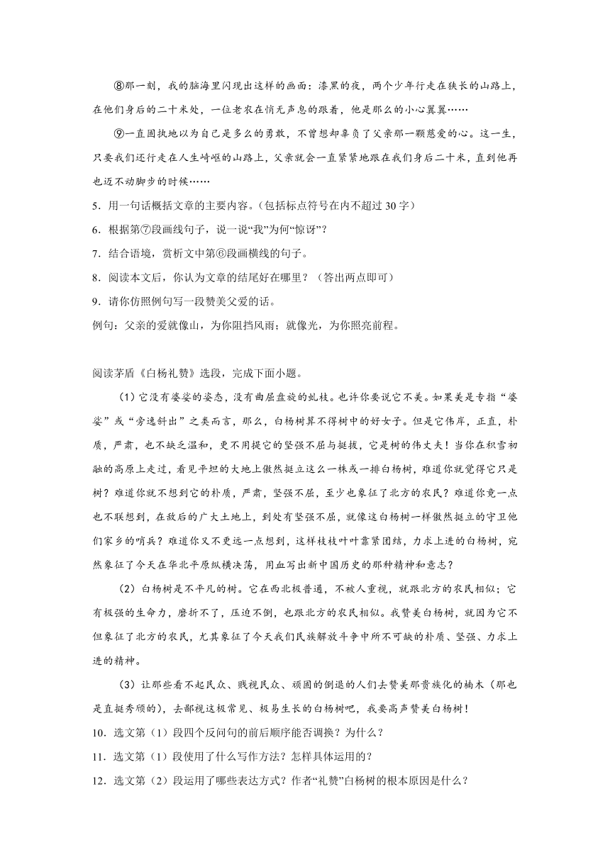 2024年中考语文八年级上册一轮复习试题（九）（含答案）