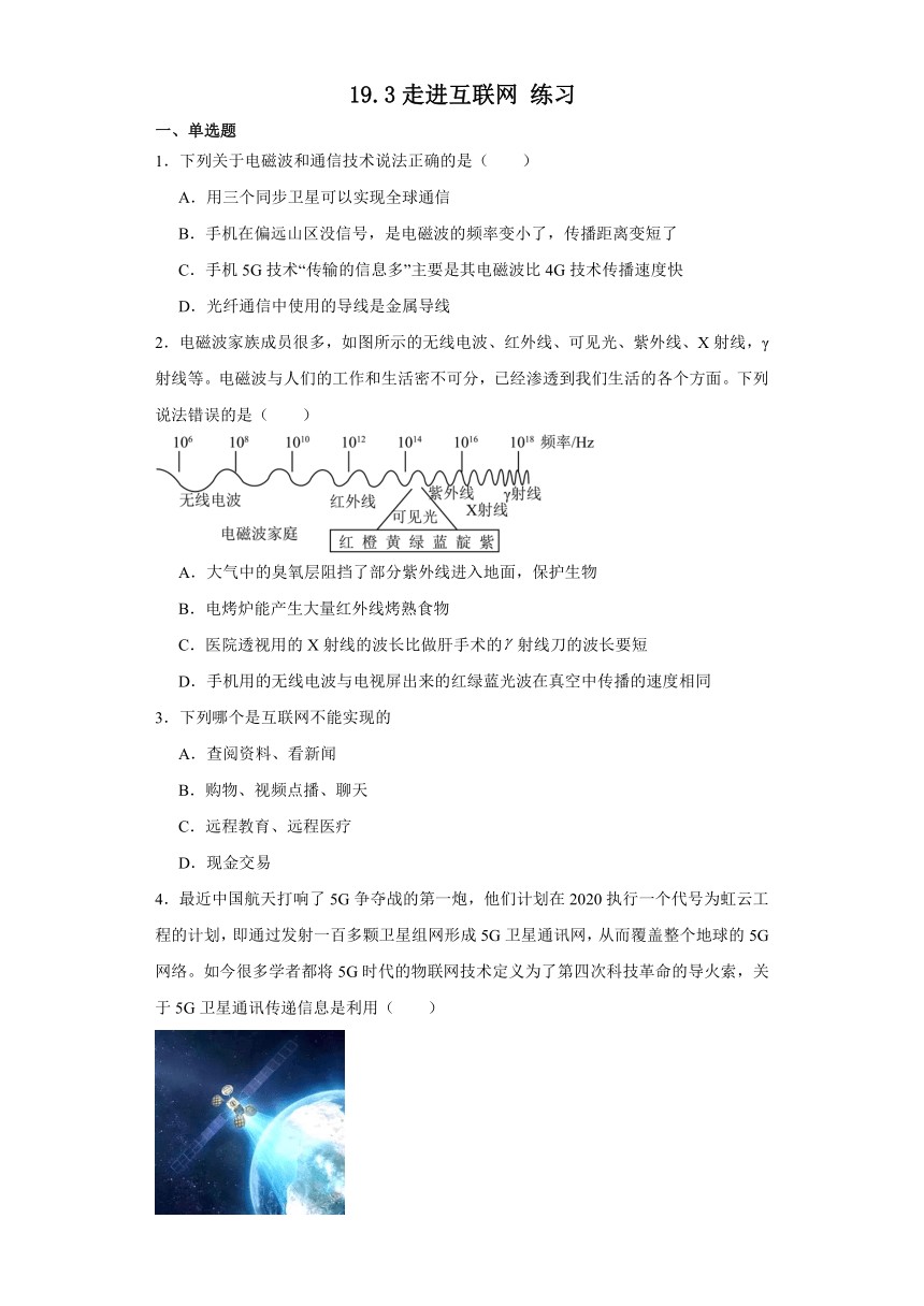 19.3 走进互联网 练习（含解析） 2023-2024学年初中物理沪粤版九年级下册