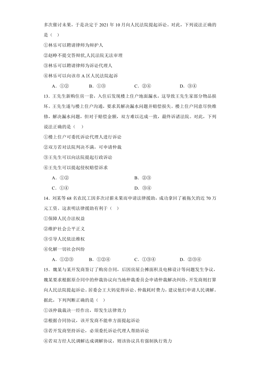 10.1正确行使诉讼权利 练习（含解析）-2023-2024学年高中政治统编版选择性必修二