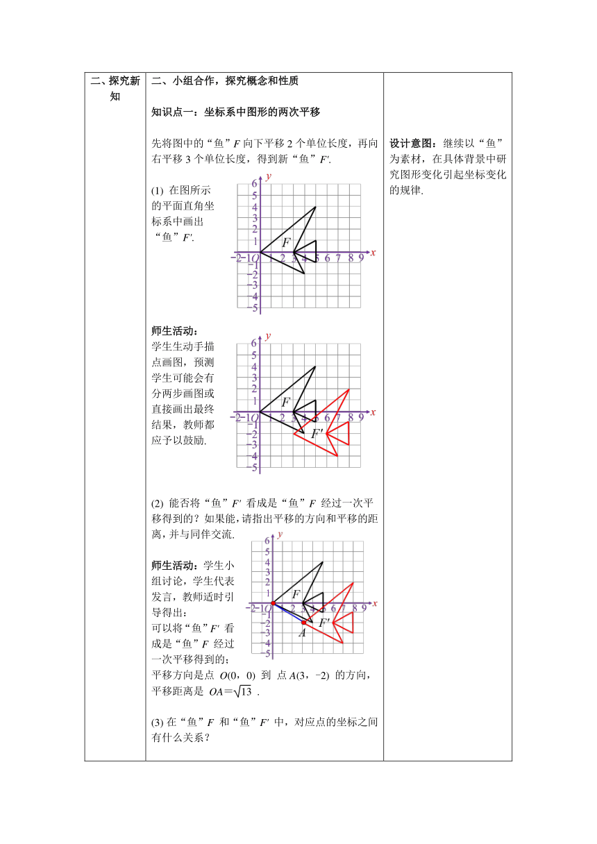 【核心素养】北师大版八年级数学下册3.1 第3课时  坐标系中的点沿x轴、y轴的两次平移 教案（表格式）