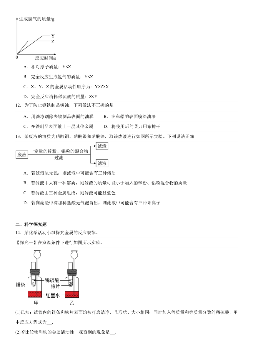 第一单元金属和金属材料复习题 人教版（五四学制）九年级化学全一册（含解析）